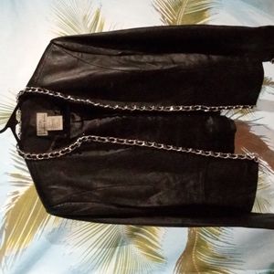 Women's jacket100percent leather accented braided silver chain